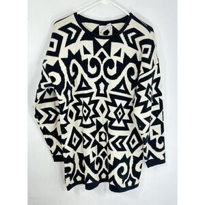 Women's Size S Tricots St Raphael Cotton Sweater Black White Vintage Made USA